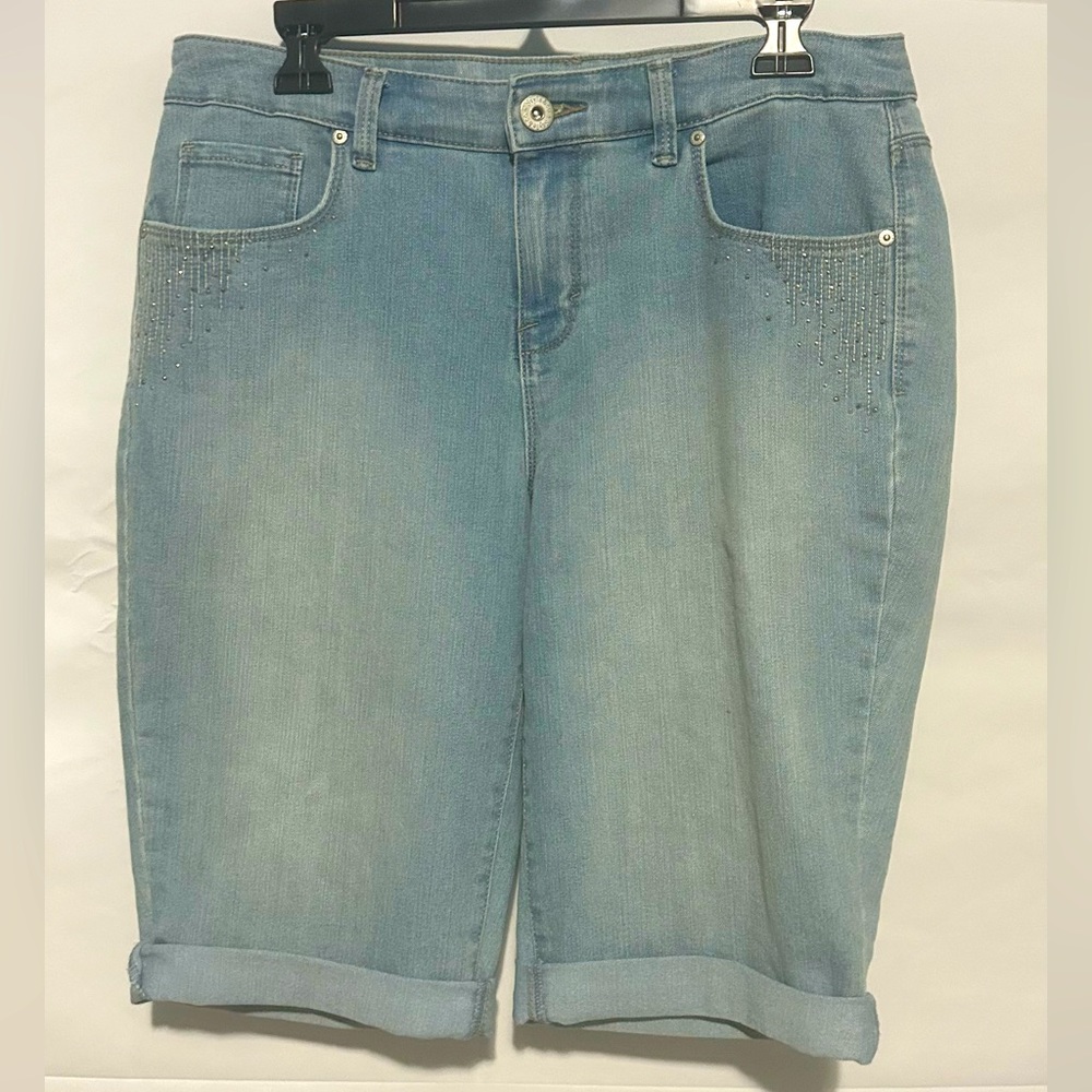 Style & Co Denim Bermuda Jean Shorts with Bedazzled Front Pockets Size 10